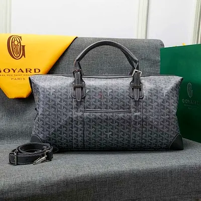 Grey goyard style geometric travel duffle bag