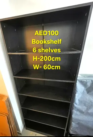 Tall 6-Shelf Bookshelf - 200cm x 60cm, Black (AED 100)