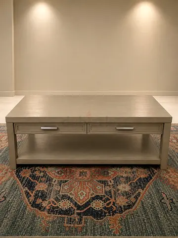 Solid Wood Rectangular Coffee Table with Drawer - Light Grey