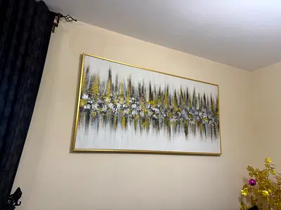 Large Abstract Gold & White Framed Wall Painting