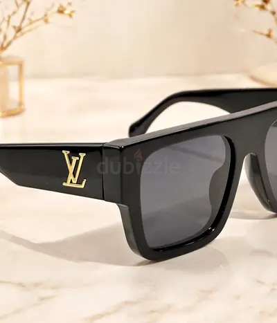 Black LV-style Oversized Square Sunglasses with Gold Logo