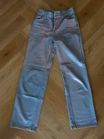 Silver pink metallic wide-leg trousers, size s