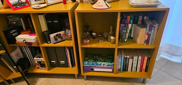 Pair of Mustard Yellow Four-Cube Storage Units