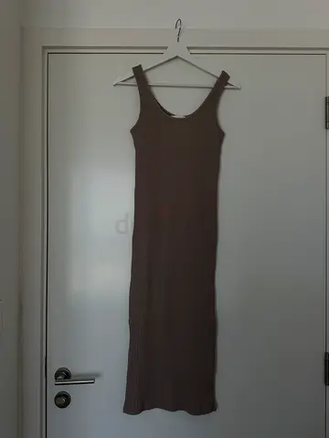 Brown ribbed sleeveless maxi dress, size xs