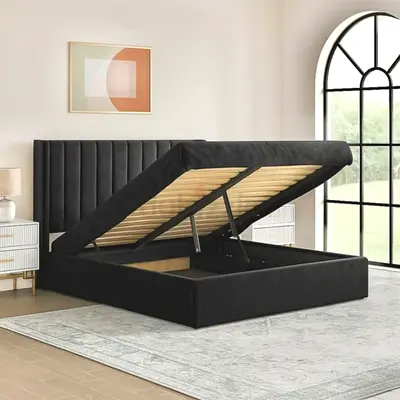 Dark gray colour 180*200 king size bed with hydraulic storage