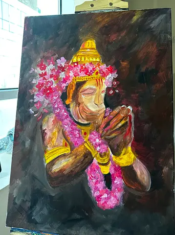 Hand-painted Hanuman Oil Painting on Canvas - Vibrant Religious Art