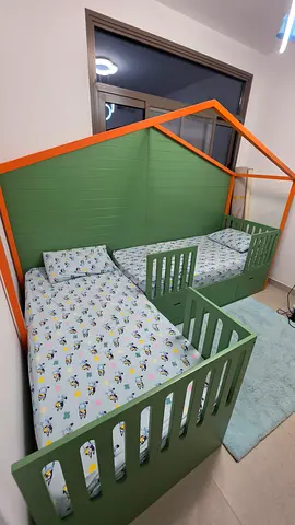 Wooden House-Style Customised bed for kids. 90x190 cm. Used 2 years only. Selling with mattress