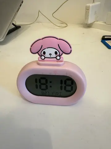 Cute Pink Digital Alarm Clock with Cartoon Top - Working Condition