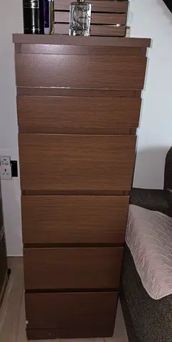 Tall 6-Drawer Narrow Chest / Dresser in Dark Wood finish