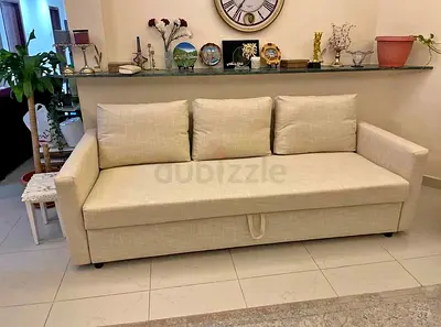 Beige 3-Seater Sofa Bed with Storage, Good Condition