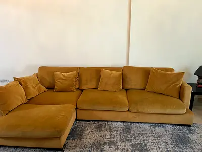 Mustard Yellow L-Shaped Sectional Sofa with Cushions - The One Brand (10 seater)