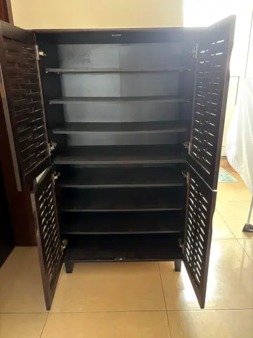 Dark Wood Multi-Shelf Cabinet / Shoe Rack with Louvered Doors