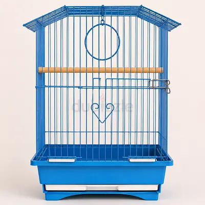 Blue Metal Bird Cage with Perch and Removable Tray
