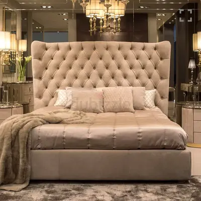 Luxury Tufted High Headboard King Size Bed Frame