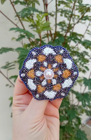 Handmade Beaded Floral Brooch with Pearl Center