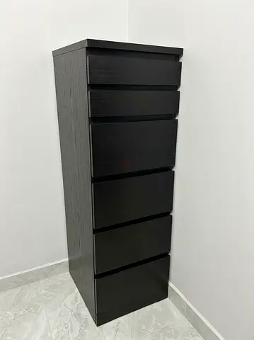 Ikea malm Black 6-Drawer Chest / Dresser - Slim Space-Saver