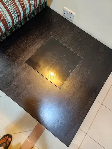 Wooden square coffee table with glass inset - dark finish