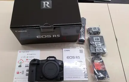 Canon EOS R5 mirrorless camera body with box and accessories