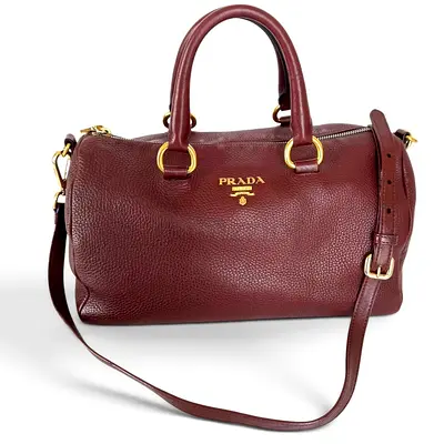 Authentic PRADA Burgundy Boston Bowling Shoulder Bag
