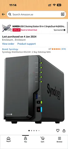 Synology DiskStation DS224+ 2-Bay Desktop NAS - Excellent Condition with ram