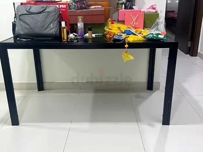 Black Glass Top Dining Table - 6 Seater Compact