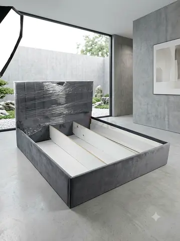 King Size Upholstered Storage Bed Frame with Headboard - Grey Velvet