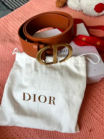 Authentic Christian Dior Brown Leather Belt with Gold CD Buckle