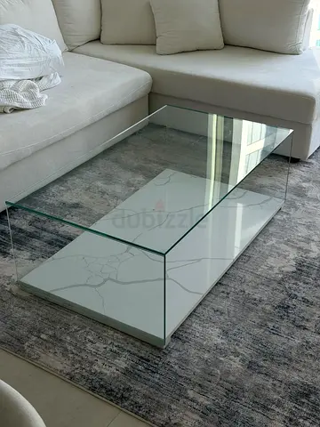 Glass and Marble Effect Rectangular Coffee Table - Modern Design
