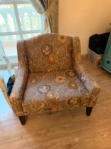 Comfortable Floral Pattern Armchair with Dark Wood Legs French brand GRANGE
