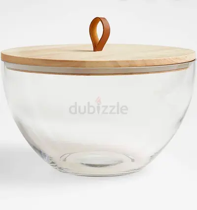 Crate and Barrel Glass Bowl with Wooden Lid - Brand new