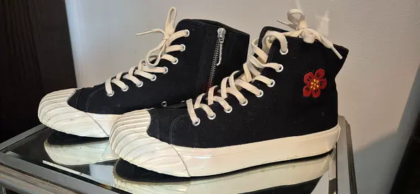 Black kenzo high-top canvas sneakers with side zipper and floral patch - size 9 / 42