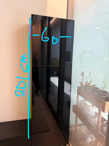 Black glossy 3-door wardrobe, 200cm high x 60cm wide