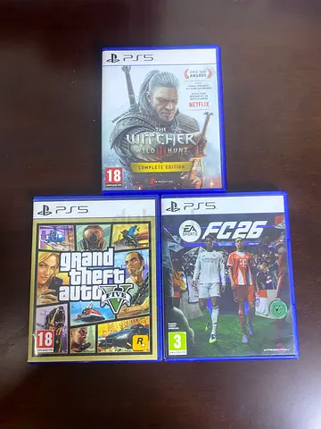 3 PS5 games: The Witcher 3, GTA V, FIFA 26 (3 discs)ALL WORKING PROPERLY (ALL DIFFERENT PRICES)