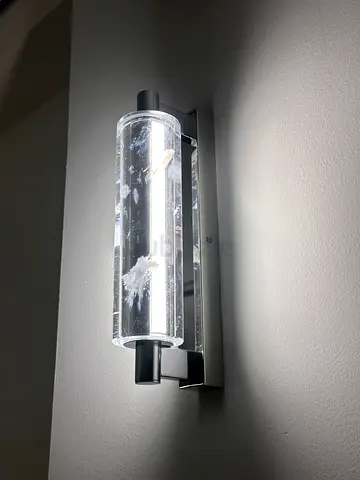 2x Modern cylindrical wall sconce light fixture — chrome & glass