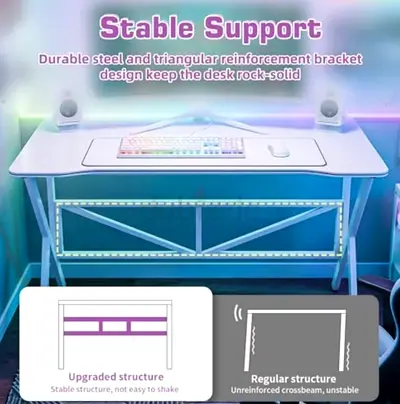 White Gaming/Study Desk with Steel Frame and Cross Support