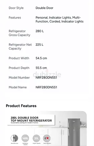 Samsung 280L Double Door Refrigerator NRF280DN5S1 - Good Working Condition