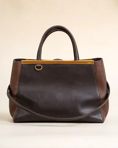 Dark Brown Leather Fendi Handbag with Top Handles and Shoulder Strap