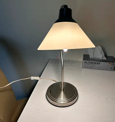 IKEA Metal Table Lamp with Frosted Glass Shade - Compact Bedside Lamp