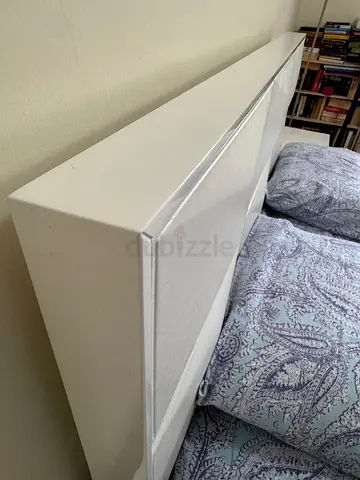 1000aed only White and silver wood queen size bed with mattress and 2 side tables