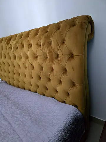 Tufted Mustard Velvet Headboard Bed Frame