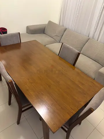 Solid Wood 4-Seater Dining Table with Cushioned Chairs