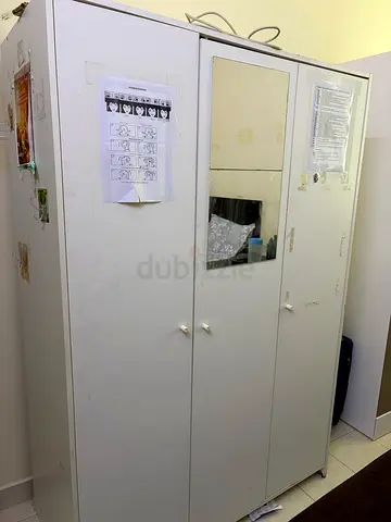 White 3-Door Wardrobe with Mirror - Good Condition