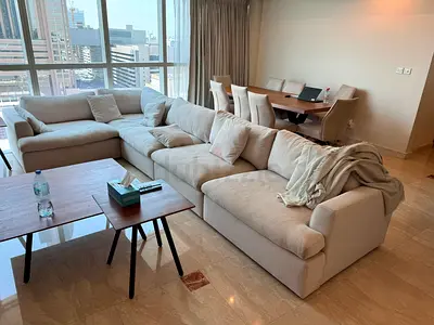 Modular pan Emirates Pianca corner feather filled sofa