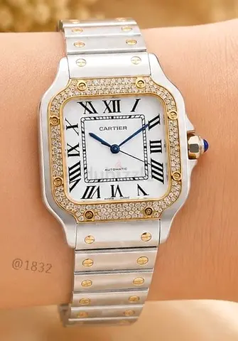 Cartier Santos Automatic Stainless Steel Master Quality Watch with Green Dial and Stones Bezel 🔥🔥