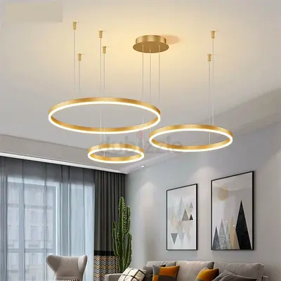 Modern Gold Ring LED Pendant Light - 3-Ring Chandelier