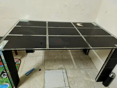 Modern Glass Top Dining Table with Black Detail