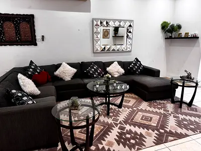 Large L-shaped Grey Fabric Sofa