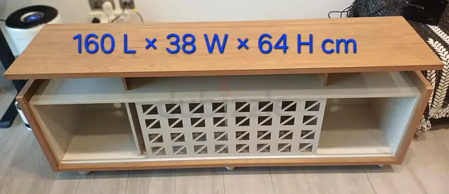 TV Unit / Entertainment Cabinet - 160 x 38 x 64 cm, Oak & White