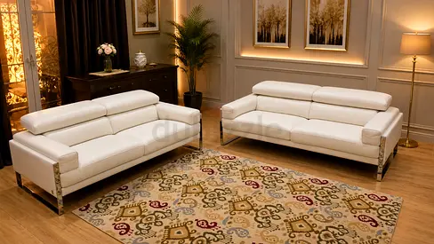 Calia Italia Original Leather Sofa Set With Adjustable Headrest Made in Italy