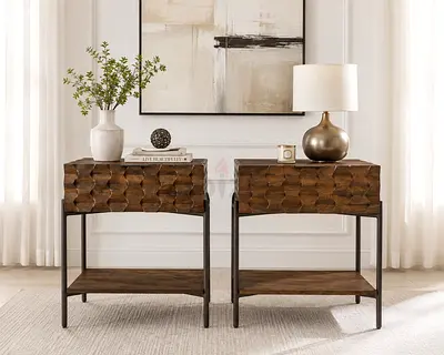 Crate and barrel Sale Raffael Carved Wood Nightstands